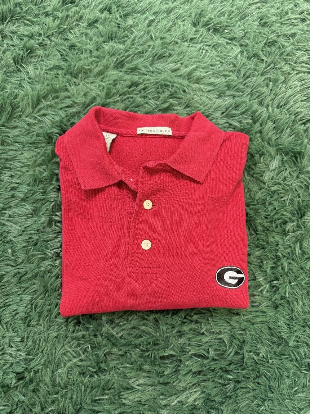 Cutter & Buck Georgia Bulldogs Polo Shirt Men's Large Red 100% Cotton NCAA Fan